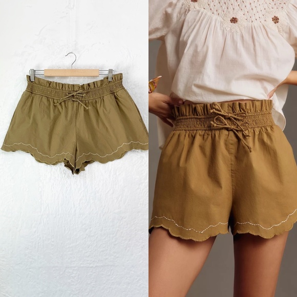 Anthropologie Scallop Hem Elastic Waist Shorts in Moss Sz XS - Picture 1 of 15